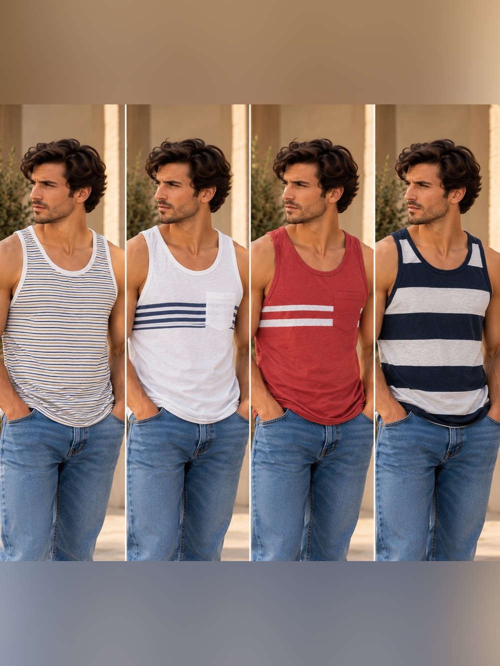 J.Crew Men’s Tank Tops Size Medium Lot of 4 Striped Summer Tanks